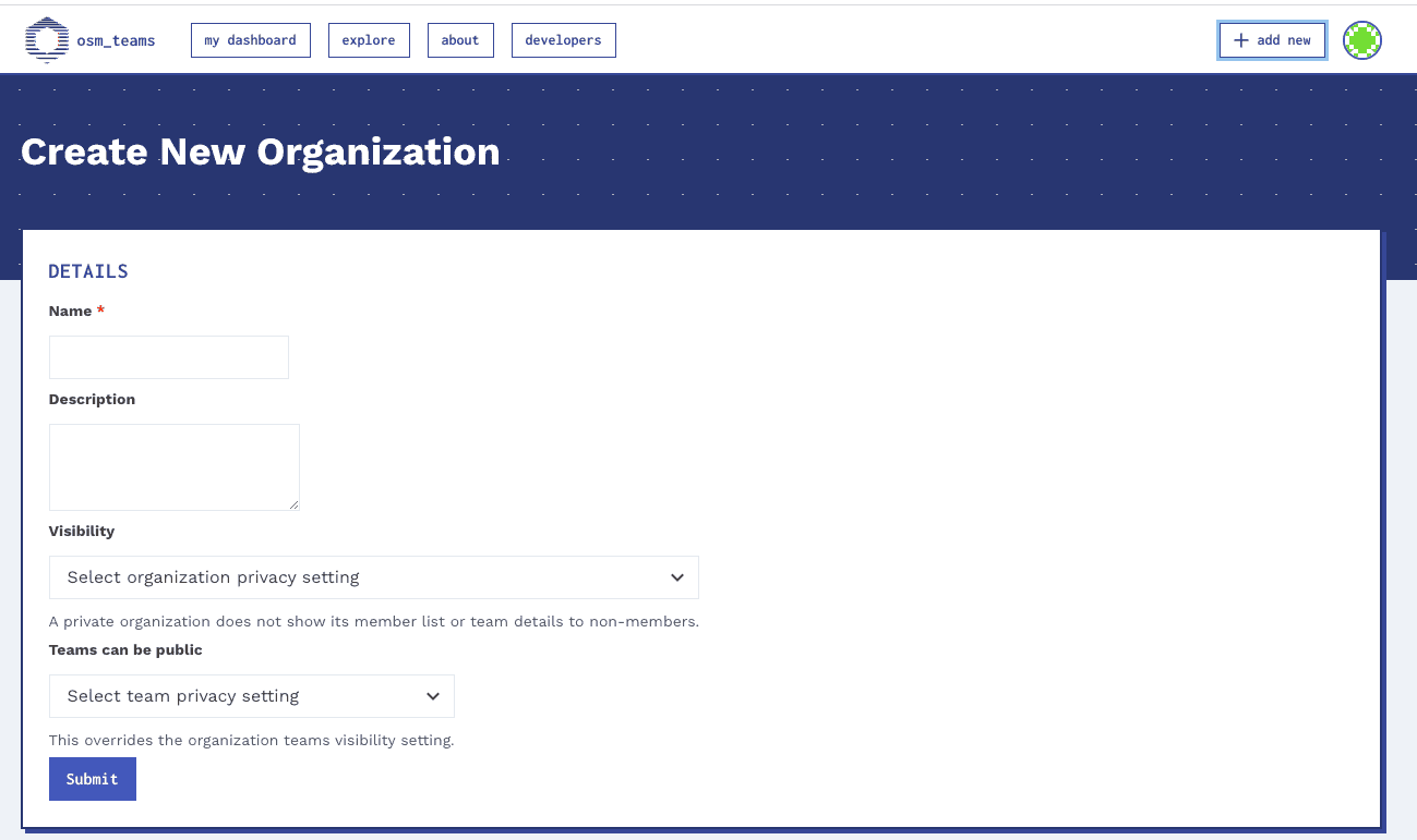 Create new organization Create new organization