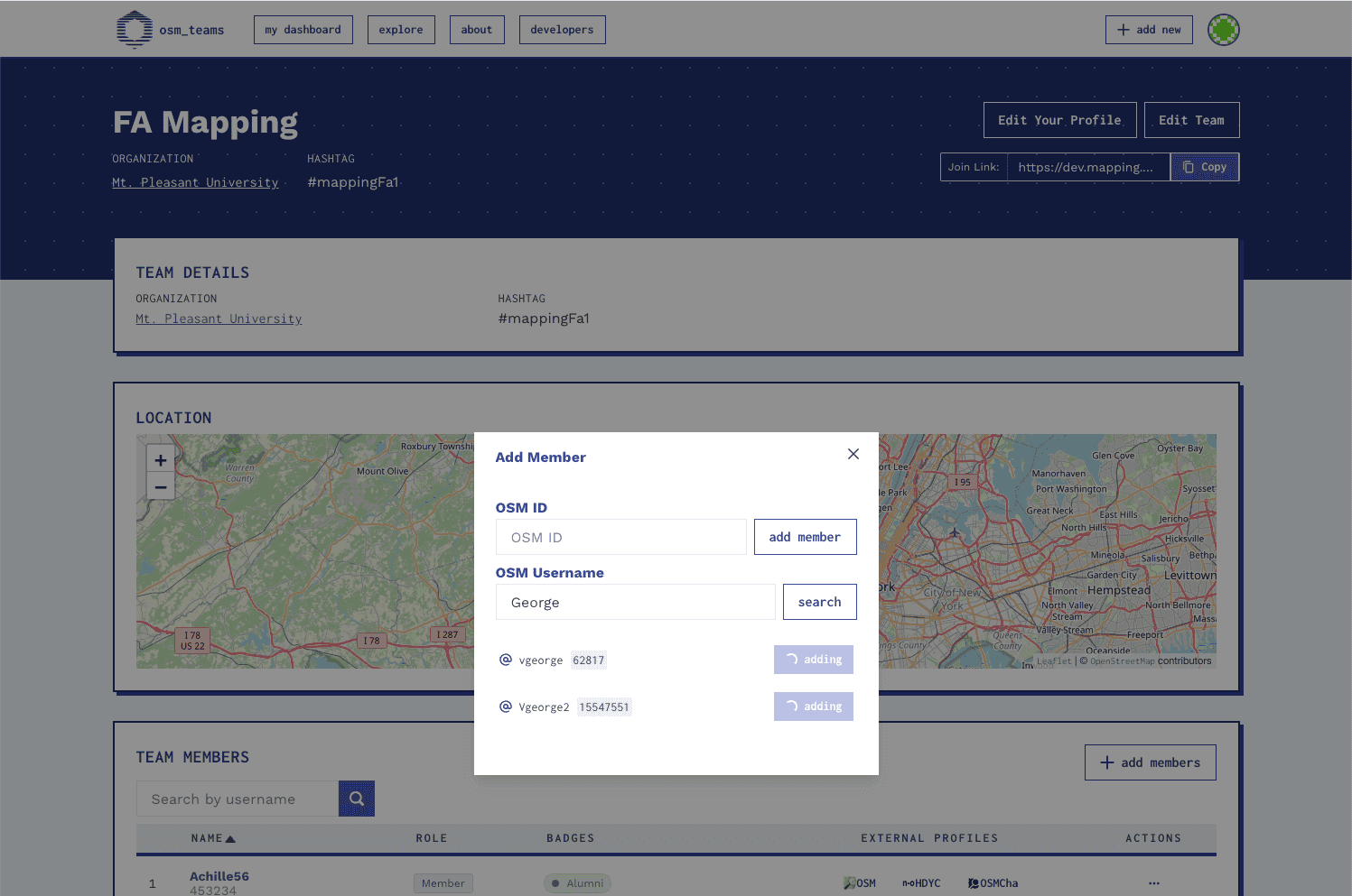 Adding members to a team on OSM Teams Adding members to a team on OSM Teams